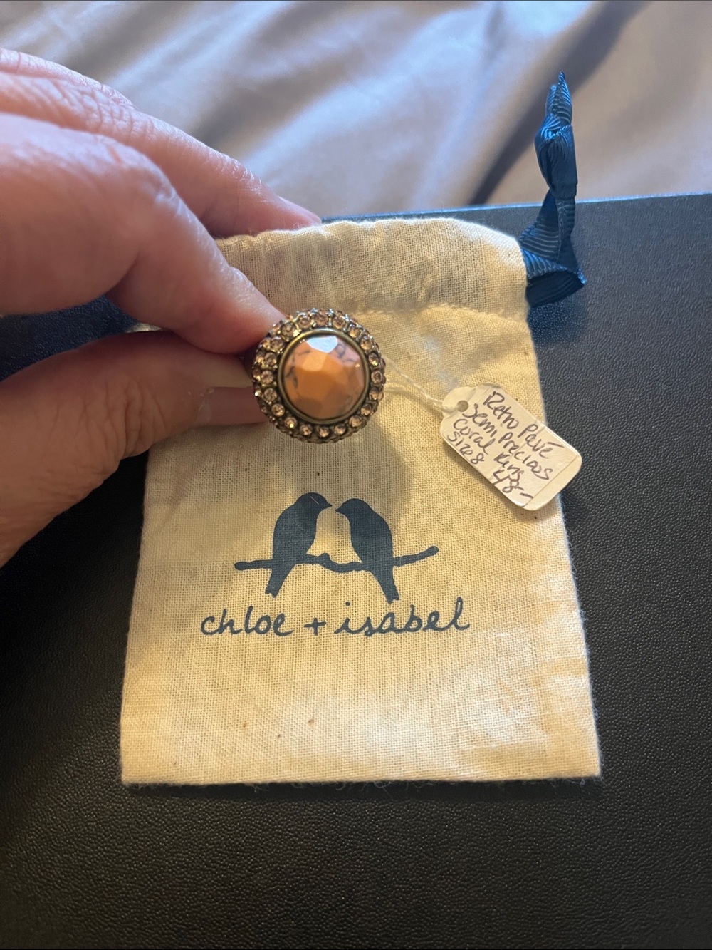 Chloe + Isabel Gold-Tone Ring with Amber Center and Rhinestone Halo